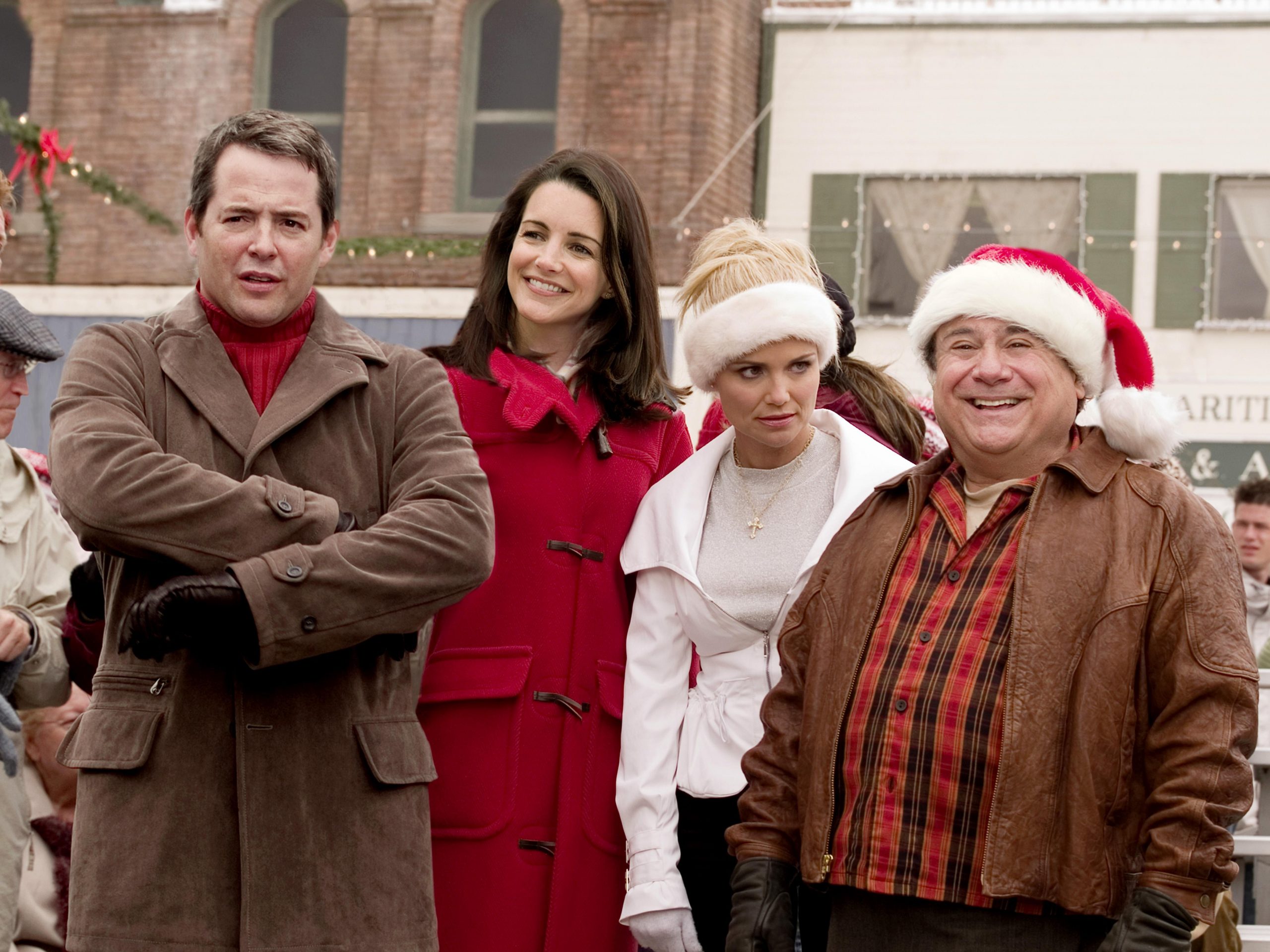 A still from 'Deck the Halls' depicting the two protagonists and their wives